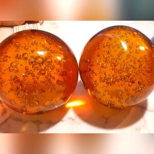 Vintage Set Of Amber Blown Glass Paperweights-Bubbles-amazing condition